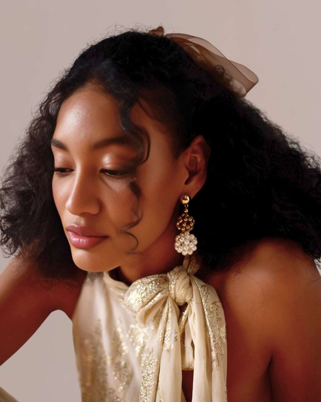 PEARL AND GOLDEN SPHERE CASCADE EARRINGS - AEQEA