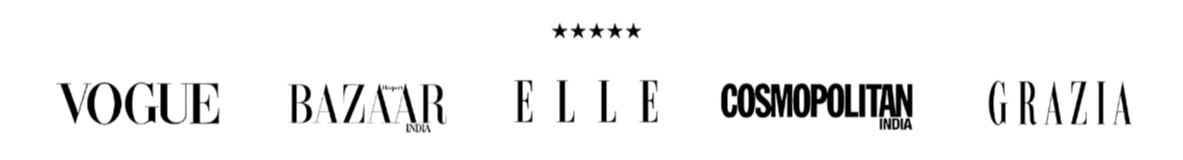 Logos of Vogue, Harper's Bazaar, Elle, Cosmopolitan, and Grazia on a black background
