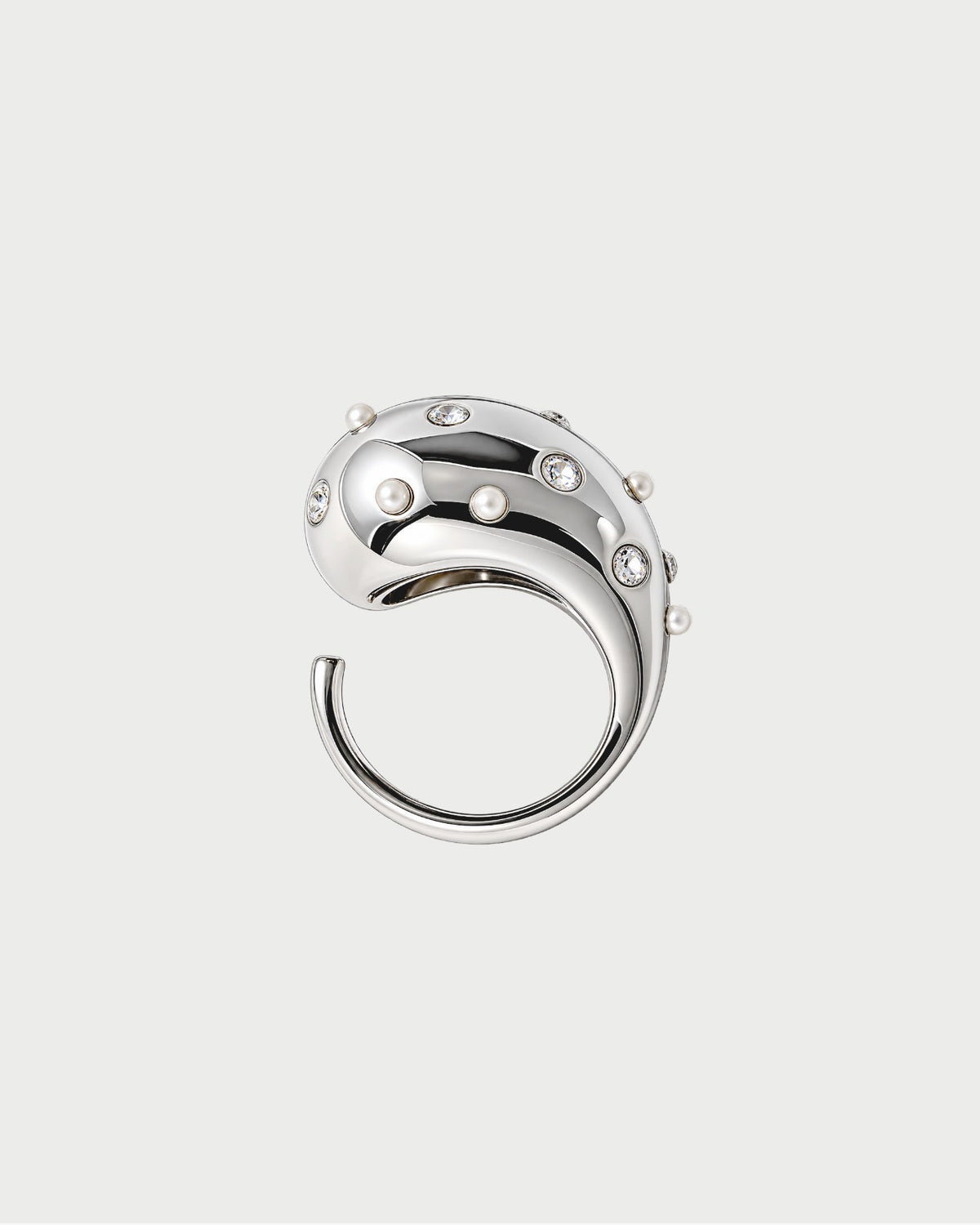 SILVER PEARL CASCADE RING