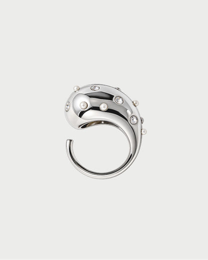 SILVER PEARL CASCADE RING