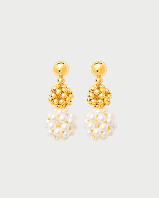 PEARL AND GOLDEN SPHERE CASCADE EARRINGS