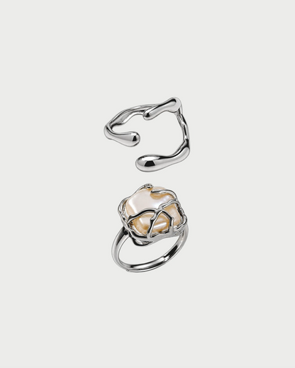 CELESTIAL PEARL WAVE RING (SET OF 2)
