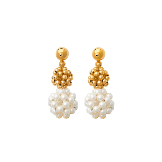PEARL AND GOLDEN SPHERE CASCADE EARRINGS - AEQEA